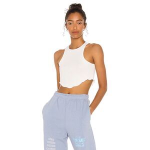 Revolve h:ours Therma Tank Racerback Crop Top in White Waffle Knit size S